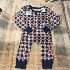 Old Navy Kids Pajama Set - Navy and Red Heart Checkered